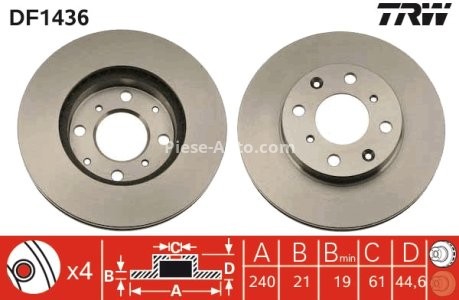 Disc frână TRW ,față, pentru: HONDA CIVIC V, CIVIC VI, DOMANI; SEAT IBIZA V 1.3-1.6 10.91- 3