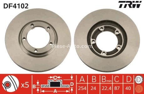 Disc frână TRW ,față, pentru: HYUNDAI H-1, H-1 / STAREX; MITSUBISHI DELICA / SPACE GEAR, L 300 III, L400 2.0/2.4/2.5D 07.94-12.07 3