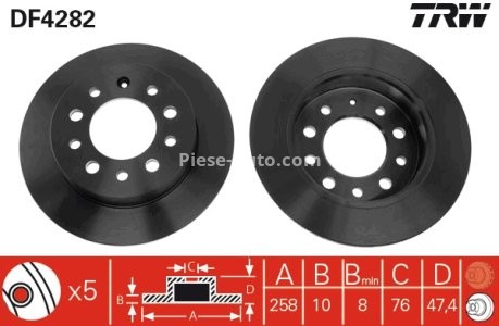 Disc frână TRW ,spate, pentru: HYUNDAI COUPE I, COUPE II, TIBURON 1.6/2.0/2.7 08.96-08.09 3
