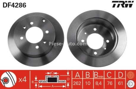 Disc frână TRW ,spate, pentru: HYUNDAI MATRIX, SONATA IV; KIA MAGENTIS I 1.5D-2.7 03.98-08.10 3