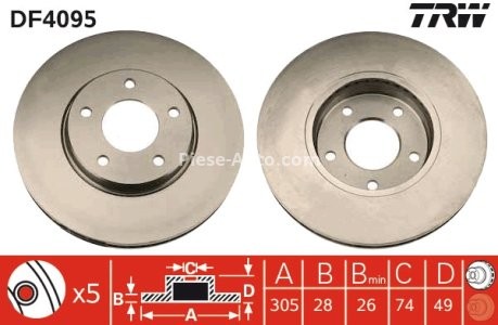 Disc frână TRW ,față, pentru: JAGUAR XJ, XK 8 3.2/4.0 03.96-07.05 3