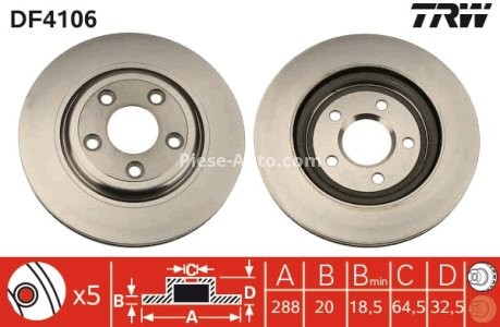 Disc frână TRW ,spate, pentru: JAGUAR S-TYPE II, XJ; LINCOLN LS 2.5-4.2 05.98- 3