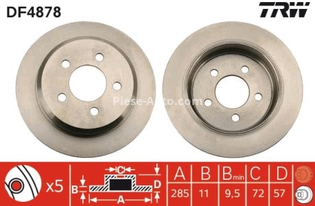 Disc frână TRW ,spate, pentru: JEEP GRAND CHEROKEE I, WRANGLER I, WRANGLER II 2.4-5.9 09.91-04.07 3
