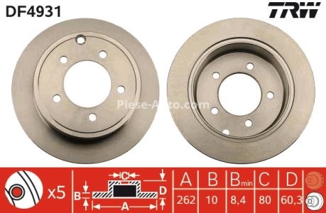 Disc frână TRW ,spate, pentru: JEEP COMPASS, PATRIOT; MITSUBISHI LANCER VIII 1.8-3.6ALK 06.06- 3