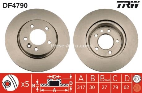 Disc frână TRW ,față, pentru: LAND ROVER DISCOVERY III, DISCOVERY IV, RANGE ROVER SPORT I 2.7D-5.0 07.04-12.18 3