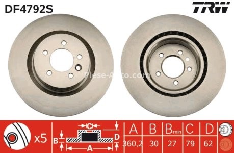Disc frână TRW ,față, pentru: LAND ROVER DISCOVERY IV, RANGE ROVER SPORT I 2.7D-5.0 02.05-12.18