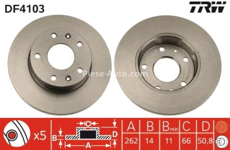 Disc frână TRW ,față, pentru: LAND ROVER FREELANDER I 1.8/2.0D/2.5 02.98-10.06 3