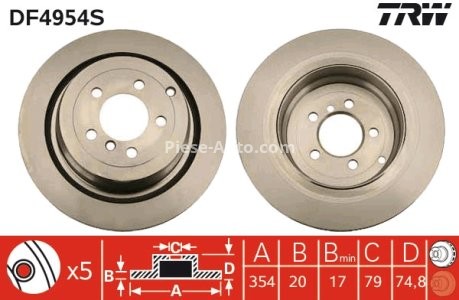 Disc frână TRW ,spate, pentru: LAND ROVER RANGE ROVER III 3.0D-5.0 03.02-08.12 3