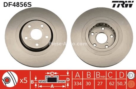 Disc frână TRW ,față, dreapta pentru: LEXUS GS, IS II, IS III, RC 2.0-4.6 04.05- 3