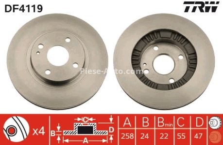 Disc frână TRW ,față, pentru: MAZDA 323 F VI, 323 S VI 1.6-2.0D 09.98-05.04 3