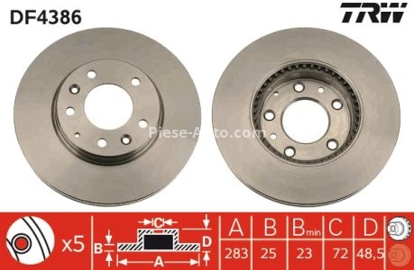 Disc frână TRW ,față, pentru: MAZDA 6 1.8-2.3 01.02-07.13 3