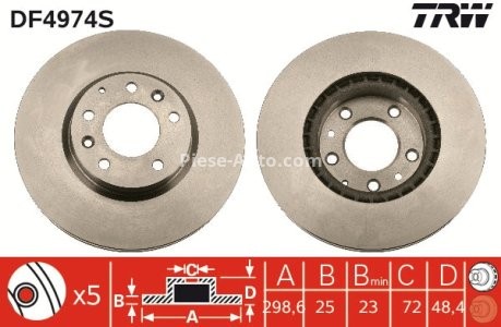 Disc frână TRW ,față, pentru: MAZDA 6 1.8-2.5 08.07-07.13 3