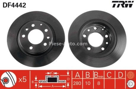 Disc frână TRW ,spate, pentru: MAZDA 323 F VI, 323 S VI, 6, 626 V, MX-5 III, PREMACY 1.4-2.5 02.98-12.14 3
