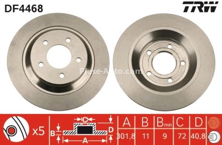 Disc frână TRW ,spate, pentru: MAZDA 5 1.6D-2.3 02.05- 3