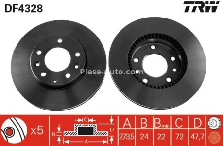 Disc frână TRW ,față, pentru: MAZDA 323 F VI, 323 S VI, 6, 626 V, PREMACY 1.8-2.2D 02.98-07.13 3