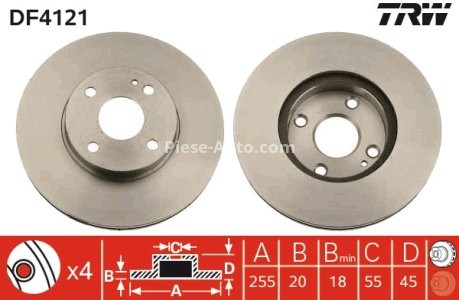 Disc frână TRW ,față, pentru: MAZDA MX-5 I, MX-5 II 1.6/1.8 05.90-10.05 3