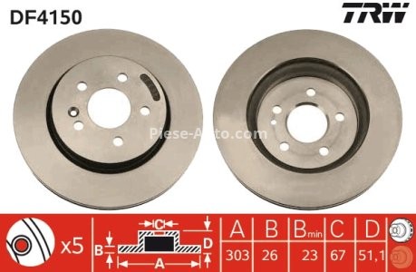 Disc frână TRW ,față, pentru: MERCEDES M (W163) 2.3-4.3 02.98-06.05 3