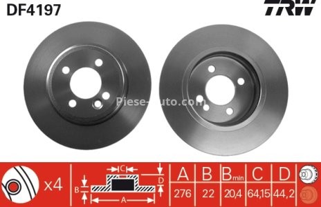Disc frână TRW ,față, pentru: MINI (R50, R53), (R52) 1.4D/1.6 06.01-07.08 3