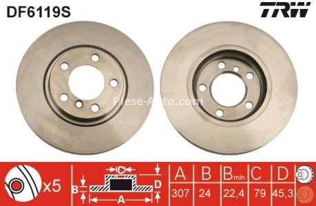Disc frână TRW ,față, pentru: MINI COUNTRYMAN (R60), PACEMAN (R61) 1.6 08.10-10.16 3
