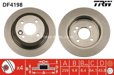 Disc frână TRW ,spate, pentru: MINI (R50, R53), (R52), (R56), (R57), (R58), (R59), CLUBMAN (R55), CLUBVAN (R55) 1.4-2.0D 06.01-06.15 3