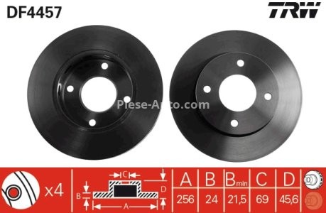 Disc frână TRW ,față, pentru: MITSUBISHI COLT CZC VI, COLT VI; SMART FORFOUR 1.1-1.5D 01.04-06.12 3