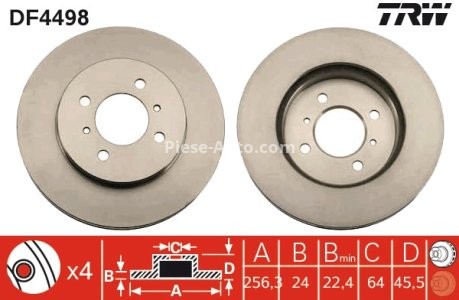 Disc frână TRW ,față, pentru: MITSUBISHI COLT IV, LANCER IV, LANCER V, LANCER VI, LANCER VII 1.3-2.0 07.91-12.13 3