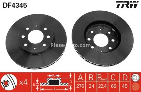 Disc frână TRW ,față, pentru: MITSUBISHI GALANT VI, GALANT VII, GALANT VIII, LANCER V 2.0/2.4/2.5 06.88-10.03 3
