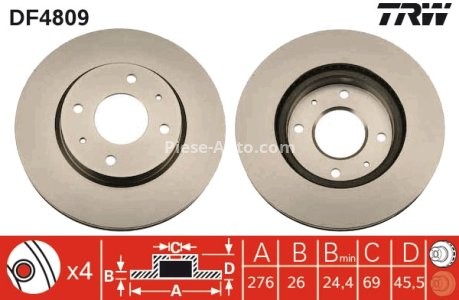 Disc frână TRW ,față, pentru: MITSUBISHI GALANT VIII, LANCER VII 1.3-2.5 09.96-12.13 3