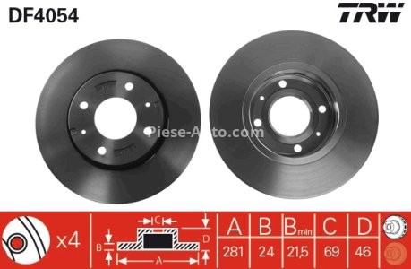 Disc frână TRW ,față, pentru: VOLVO S40 I, S40 II, V40; MITSUBISHI CARISMA 1.3-2.0D 05.95-12.10 3