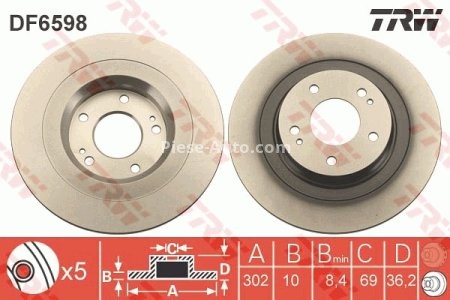 Disc frână TRW ,spate, pentru: MITSUBISHI ASX, ECLIPSE CROSS, OUTLANDER III 1.5-3.0 02.10- 3
