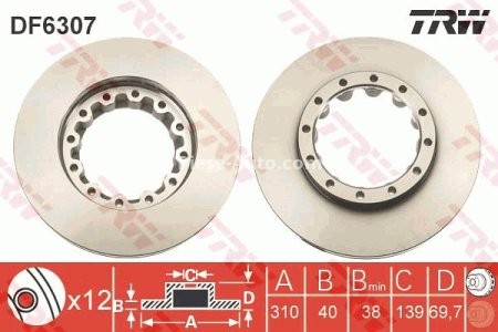 Disc frână TRW ,spate, pentru: MITSUBISHI CANTER (FB7, FB8, FE7, FE8) VII, CANTER (FE5, FE6) VI 3.0D/3.9D/4.9D 07.04- 3