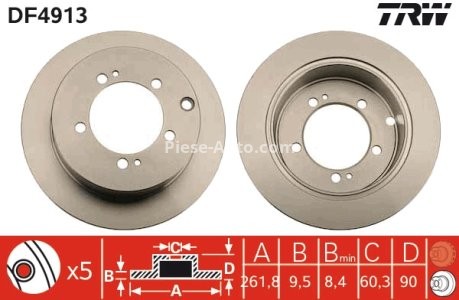 Disc frână TRW ,spate, pentru: MITSUBISHI LANCER VII, OUTLANDER I, OUTLANDER II, PAJERO PININ I 1.6-2.4 10.99-12.13 3