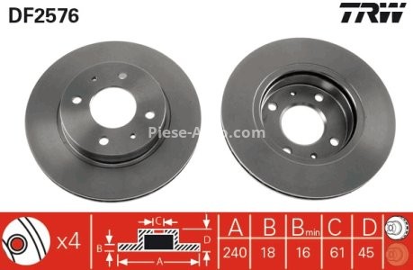 Disc frână TRW ,față, pentru: NISSAN 100NX, SUNNY I, SUNNY II, SUNNY III, SUNNY III/KOMBI 1.4-2.0D 03.82-03.00 3