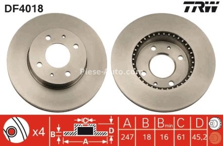 Disc frână TRW ,față, pentru: NISSAN ALMERA I 1.4-2.0D 07.95-07.00 3