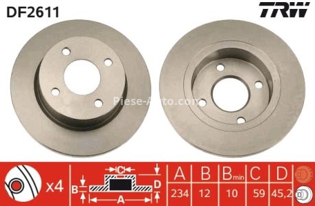 Disc frână TRW ,față, pentru: NISSAN MICRA II 1.0-1.5D 08.92-02.03 3