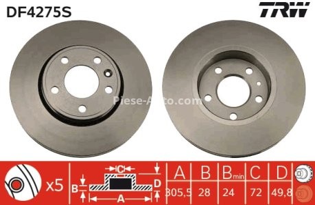 Disc frână TRW ,față, pentru: NISSAN PRIMASTAR; OPEL VIVARO A; RENAULT TRAFIC II 1.9D-2.5D 02.01- 3