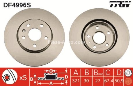 Disc frână TRW ,față, pentru: OPEL INSIGNIA A, INSIGNIA A COUNTRY; SAAB 9-5 1.4-6.2 07.08- 3
