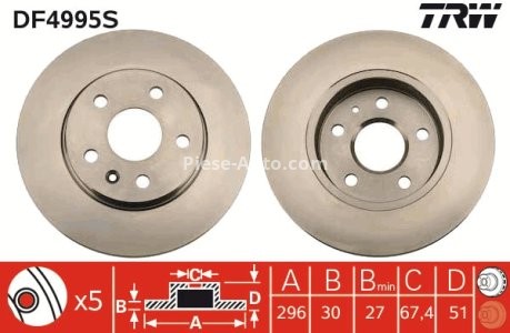 Disc frână TRW ,față, pentru: OPEL INSIGNIA A, INSIGNIA A COUNTRY; SAAB 9-5 1.4-2.8 07.08- 3