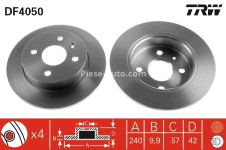 Disc frână TRW ,spate, pentru: OPEL CORSA; OPEL ASTRA F CLASSIC, ASTRA G, ASTRA G CLASSIC, ASTRA G/KOMBI, ASTRA H, ASTRA H CLASSIC, ASTRA H GTC, ASTRA H/KOMBI 1.0-2.0D 08.94- 3