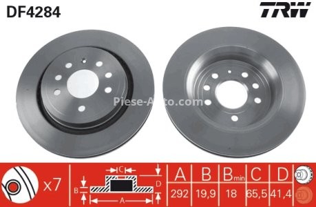 Disc frână TRW ,spate, pentru: CADILLAC BLS; CHEVROLET VECTRA; FIAT CROMA; OPEL SIGNUM, VECTRA C, VECTRA C GTS; SAAB 9-3, 9-3X 1.6-3.2 04.02- 3