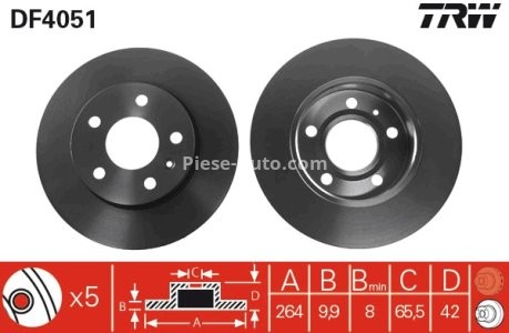 Disc frână TRW ,spate, pentru: OPEL ASTRA G, ASTRA G/KOMBI, ASTRA H, ASTRA H CLASSIC, ASTRA H GTC, ASTRA H/KOMBI, COMBO TOUR, COMBO/MINIVAN, CORSA C 1.2-2.2D 02.98- 3