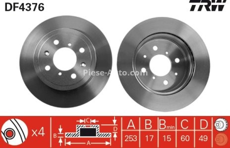 Disc frână TRW ,față, pentru: OPEL AGILA; SUBARU JUSTY III; SUZUKI IGNIS II, WAGON R, WAGON R+ 1.0-1.5 05.00- 3