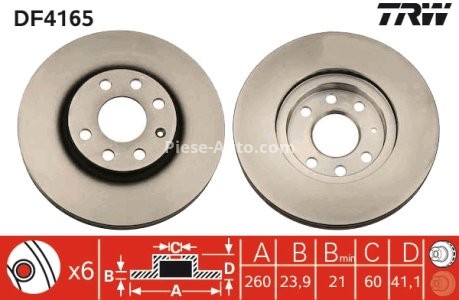 Disc frână TRW ,față, pentru: OPEL COMBO TOUR, COMBO/MINIVAN, CORSA C, CORSA C/HATCHBACK, MERIVA A, TIGRA, VECTRA B 1.3D-1.8 10.95- 3