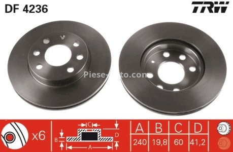 Disc frână TRW ,față, pentru: OPEL CORSA C, CORSA C/HATCHBACK 1.0/1.2/1.7D 09.00-12.09 3