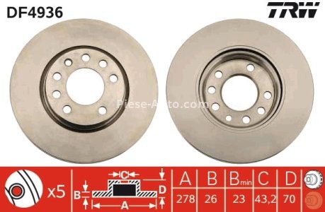 Disc frână TRW ,față, pentru: OPEL CORSA D 1.4/1.7D 08.06-08.14 3
