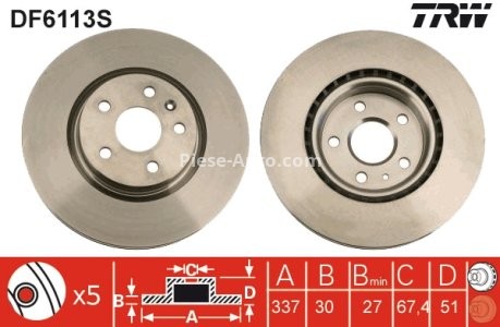 Disc frână TRW ,față, pentru: OPEL INSIGNIA A, INSIGNIA A COUNTRY; SAAB 9-5 1.4-2.8 07.08-03.17 3