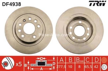 Disc frână TRW ,spate, pentru: OPEL ASTRA H, ASTRA H GTC, ZAFIRA B, ZAFIRA B/MINIVAN 1.7D-2.2 03.05-04.15 3