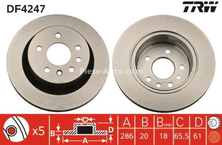 Disc frână TRW ,spate, pentru: OPEL OMEGA B 2.0-3.2 03.94-07.03 3