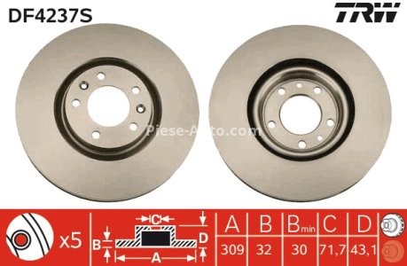 Disc frână TRW ,față, pentru: PEUGEOT 607 3.0 02.00-07.04 3