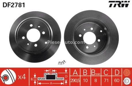 Disc frână TRW ,spate, pentru: PEUGEOT 406 1.6-3.0 11.95-12.04 3